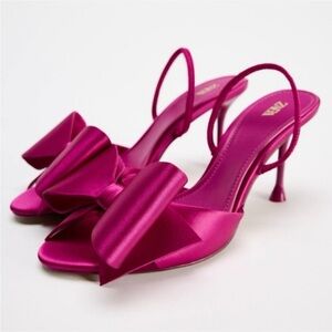 Zara Satin Effect Elegant Pink Bow Sandals
